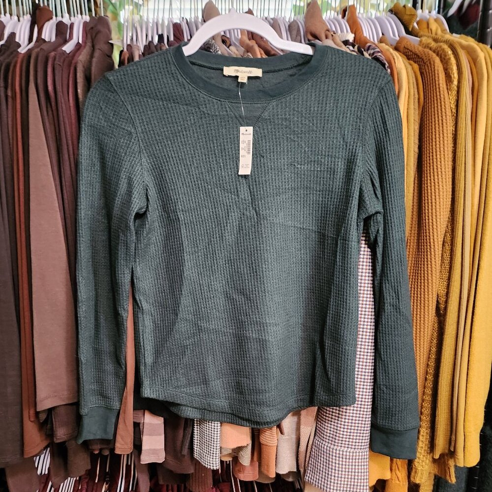 NWT Madewell Dark Green Waffle Knit Top